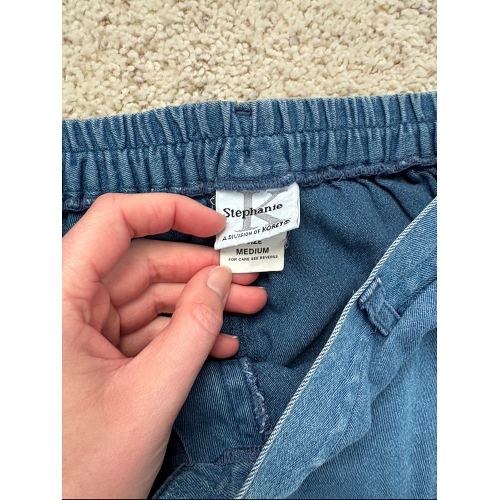 Stephanie Koret Pants Medium Blue High Rise Elastic Waist Straight Leg Denim - Picture 3 of 4